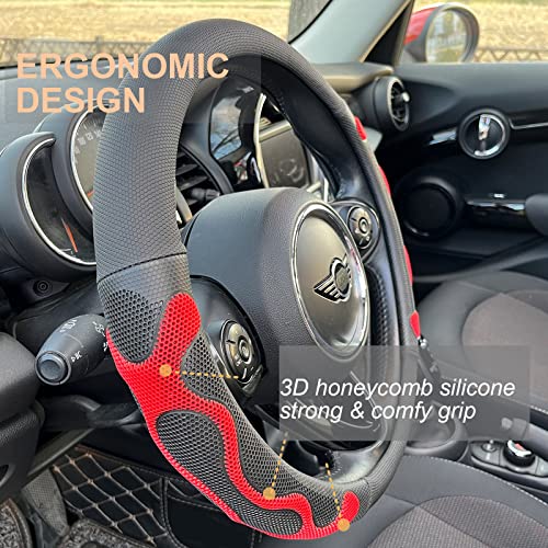 PINCTROT Comfy Grip Steering Wheel Cover, Anti-Slip Design, Universal 14.5-15 Inch(Silicone Red) - color: 2.Red, size: Medium(Standard) Size[14 1/2''-15'']