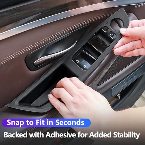 for BMW 5 Series F10/F11 2011-2017, LHD Car Door Inner Handle Panel Trim Cover Interior Protector Stickers Accessories (4pcs, Black)