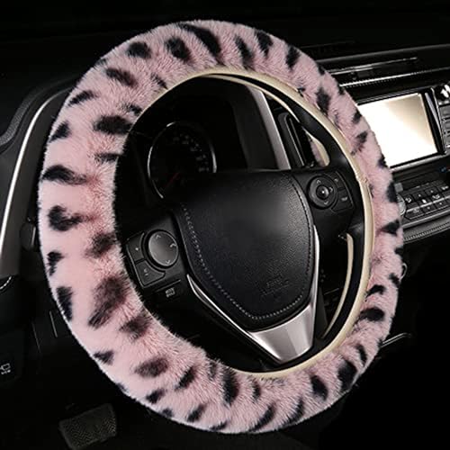 Pinbola 5pcs in 1 Set Faux Wool Steering Wheel Cover Soft Fluffy Handbrake Cover & Gear Shift Cover & 2pcs Seat Belt Shoulder Pads Warm Universal Fit for 15 Inch (L-Pink) - color: L-Pink