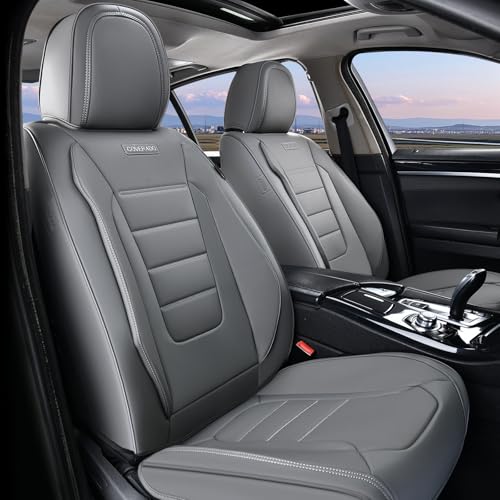 Coverado Front Seat Covers, Car Seat Cover, Gray Seat Covers for Cars, Car Seat Protector, 2PCS Waterproof Faux Leather Car Seat Cushion, Luxury Seat Cushions, Auto Seat Covers Fit for Most Vehicles - color: Gray, size: Front