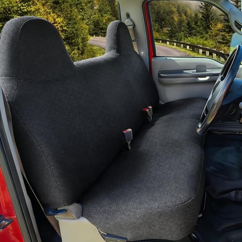 Sandwich-Layered Composite Fabric Front Solid Bench Seat Cover for Ford F250 F350 F450 1999 2000 2001 2002 2003 2004 2005 2006 2007, with Thickened Foam Padding-Black - color: Black, size: Heavyweight Knit Fabric