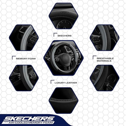 Skechers Air-Cooled Steering Wheel Cover,Leather Car Steering Wheel Cover Universal Fit 14" 1/2-15" Car Wheel Protector for Men Women Fit Suvs,Vans,Sedans,Car,Trucks,Gray - color: Grey