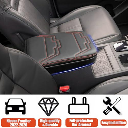 Center Console Cover for Nissan Frontier 2026 2025 2024 2023 2022 - [Upgraded] PU Leather Armrest Cushion Cover for Nissan Frontier Interior Accessories - Thick (Orange Stitches) - size: 1) 22+ |Froniter| Orange Stitch, +Thick Size