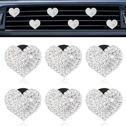 6PCS Bling Heart Car Vent Clips, Crystal Heart Air Freshener Vent Clips, Rhinestone Air Conditioning Outlet Clip, Universal Car Air-Conditioning Fresh Clip for Women, Heart-Decoration for All Vehicles