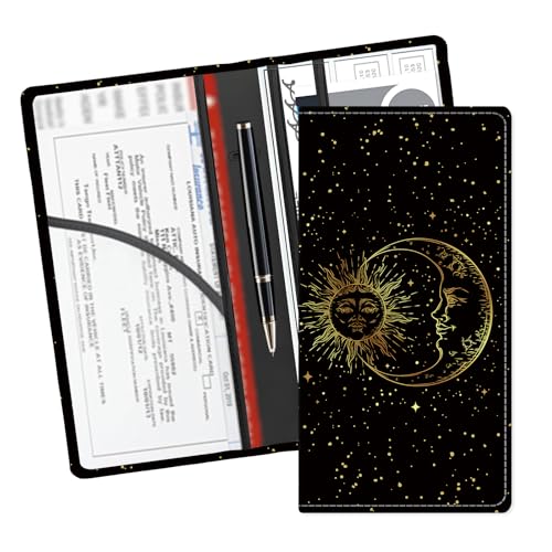 Leather Car Registration and Insurance Card Holder, Cute Car Accessories Vehicle Glove Box Car Organizer for Documents, Cards, License Sun Moon - color: Sun Moon