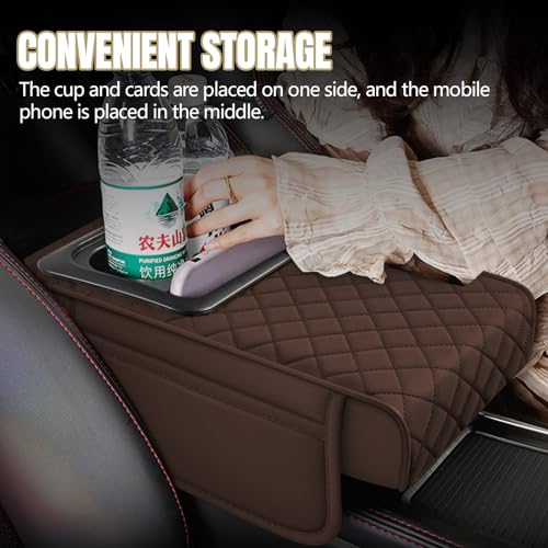 Hovom Car Center Console Cover, 13.39"×7.87"×2.76" Leather Armrest Cover for Cars, Memory Foam Armrest Pillow with Pocket, Cup Holder & Phone Slot, Universal Vehicle Arm Rest Cushion Pad (Coffee) - color: Coffee