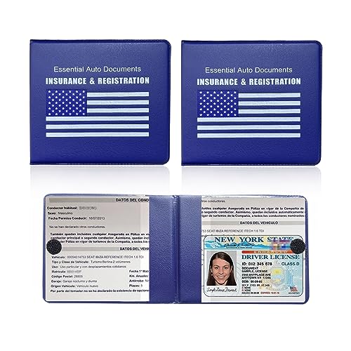 Ziciner Car Registration Insurance Holder, 2Pack Essential Auto Card Document Glove Box Organizer with Touch Fastener, Vehicle Interior Accessories Perfect for Most Car, Truck, SUV (Blue/Blue Flag) - color: Blue/Blue Flag