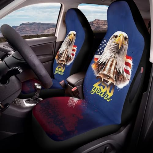 Eagle American Flag Print 2 Pcs Car Front Seat Cover, 250th Anniversary Non-Slip Car Front Seat Covers Airbag Compatible, Universal Fits Auto Interior Accessories for Most Cars SUV Truck - color: Blue - Eagle American Flag 250th Anniversary