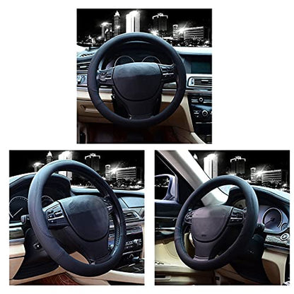 Microfiber Leather Steering Wheel Cover Universal 15 inch (Black)