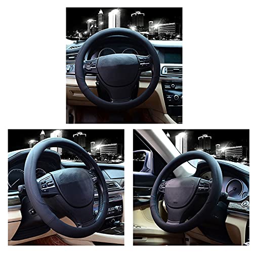 Valleycomfy Microfiber Leather Steering Wheel Cover Universal 15 inch (Black) - color: Black, size: Medium(Standard) Size[14.5"-15"]