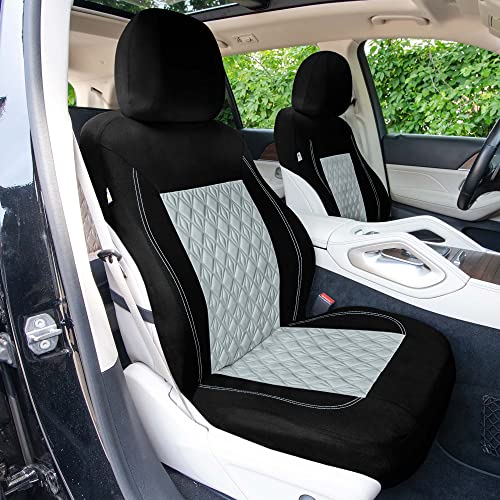 Universal Fit Diamond Stitched Flat Cloth Car Seat Covers Full Set - Gray - color: Gray