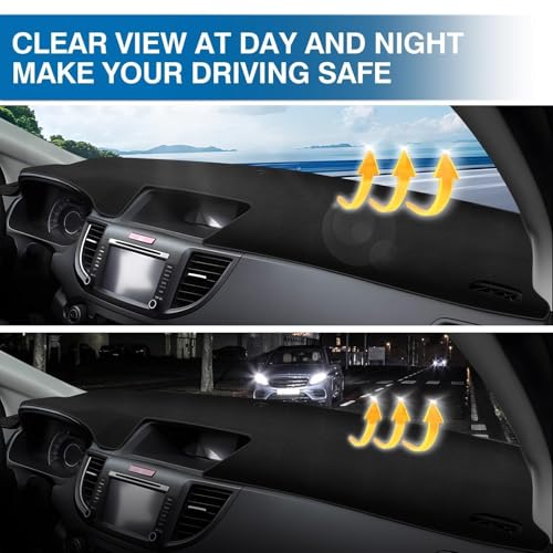 KUST Black Dash Cover for Honda CR-V CRV 2012-2015 2016 Polyester Non-Slip Dashboard Cover Center Console Dash Cover Interior Accessories for Honda CRV CR-V Custom Fit Dash Mat Sunshade No Glare - size: CR-V 12-16(Black)