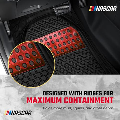 NASCAR Elite Car Floor Mats – 4-Piece Set | Heavy Duty All-Weather Rubber | Universal Trim-to-Fit for Cars, Trucks, & SUVs | Traps Dirt, Snow & Water | Red & Black Floor Mats