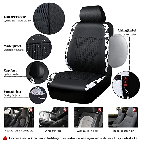 CAR-PASS Cow Print Car Accessories Sets Faux Leather Car Seat Covers & Cow Car Mats & Cow Steering Wheel Cover Seat Belt Pads Universal fit for SUV,Van,Saden,Truck Cute Automobile Interior Sets Women - color: Cow Print Combo