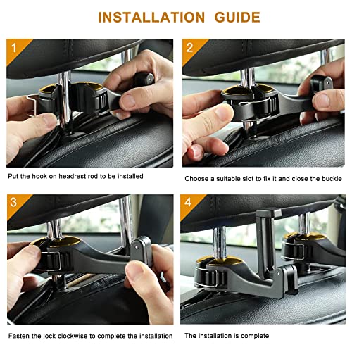 Car Headrest Hidden Hook with Phone Holder, Universal 360 Rotation, Gold, 2 Pack - color: Gold