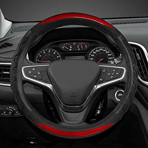 GIANT PANDA Steering Wheel Cover for Chevy Silverado - Car Steering Wheel Cover for Chevrolet Colorado Tahoe - Red - color: A-Black+Red