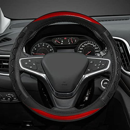 GIANT PANDA Steering Wheel Cover for Chevy Silverado - Car Steering Wheel Cover for Chevrolet Colorado Tahoe - Red - color: A-Black+Red