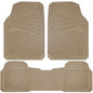 CAR PASS Rubber Car Mats, Waterproof Car Floor Mats All Weather Car Mat Full Set 3 Piece, Tan Automotive Floor Mat Trim to Fit for Cars Sedan SUVs Trucks, Anti-Slip Easy Clean, All Beige