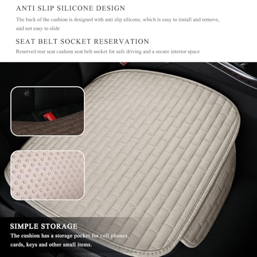 Front Car Seat Cover, Anti-Slip Driver Seat Cushion Protector with Storage Pocket, Cooling Breathable Linen Bottom Pad for Most Vehicle Front Seats, Car Accessories (Front Beige) - color: Front Beige