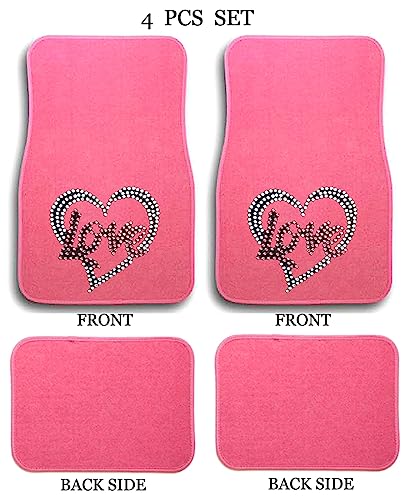 Universal Fit Car SUV Truck Front Rear 4-Piece Full Set Crystal Bling Rhinestone Studded Pink Carpet Floor Mats - Pack of 4 (Heart Love-Pink) - color: Heart Love-Pink