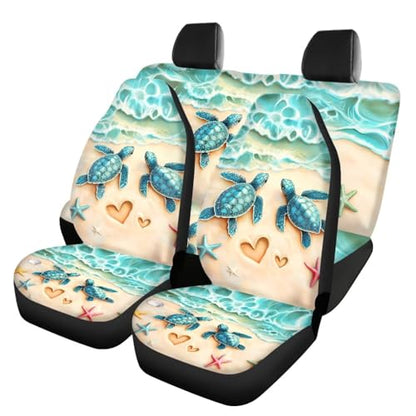 Beach Sea Turtle Car Seat Covers Set for Front and Rear 4 Pack Universal Vehicle Bucket Seat Pad Breathable Split Bench Seat Protector Full Set Travel Seat Cushion Covers Set - color: Beach Turtle