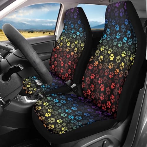 Dreaweet Rainbow Dog Paw Car Seat Covers for Women Universal Car Seat Cover Set of 2 Car Seat Protector Soft Elastic Front Seat Covers for Cars SUV Trucks Van - color: Rainbow Dog Paw