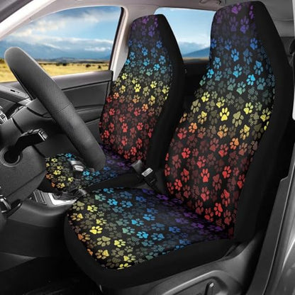 Dreaweet Rainbow Dog Paw Car Seat Covers for Women Universal Car Seat Cover Set of 2 Car Seat Protector Soft Elastic Front Seat Covers for Cars SUV Trucks Van - color: Rainbow Dog Paw