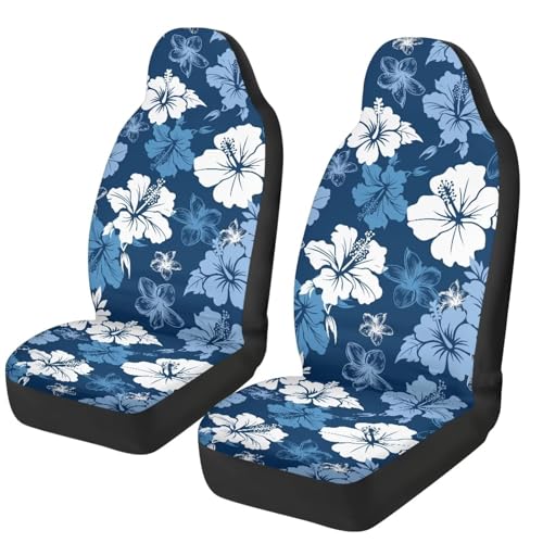 Blue Hibiscus Front Car Seat Cover Hawaiian Car Seat Cover for Front Seats Set of 2 Removable Automotive Accessories Easy Installation for Most Cars Sedans and SUVs - color: Blue Hibiscus
