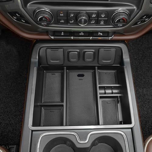 EDBETOS 2PCS Center Console Organizer Compatible with 2014-2018 Chevy Silverado/GMC Sierra 1500 Accessories 2015-2019 Silverado/Sierra 2500HD/3500HD Armrest Box Insert Tray, Full Console w/Bucket Seat