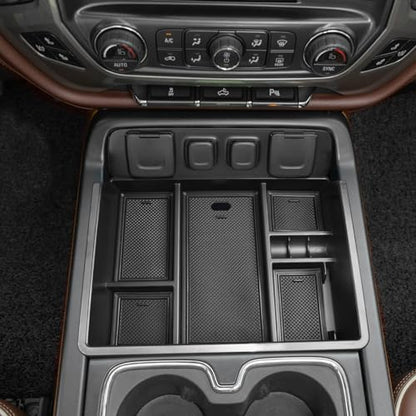 EDBETOS 2PCS Center Console Organizer Compatible with 2014-2018 Chevy Silverado/GMC Sierra 1500 Accessories 2015-2019 Silverado/Sierra 2500HD/3500HD Armrest Box Insert Tray, Full Console w/Bucket Seat
