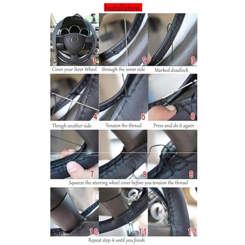 38cm/15 Inch Leather Steering Wheel Cover Stitch On Wrap, Breathable, Anti-Slip Steering Wheel Cover for Nissan Qashqai Toyota Camry RAV4 VW Golf - color: Black
