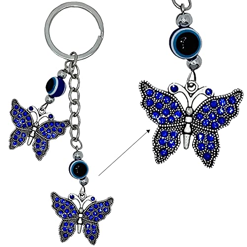 LUCKBOOSTIUM Evil Eye Animal Keychain & Protection, Evil Eye Car Hanging Ornament, Rear View Mirror Accessories, Home Decor - color: Butterfly Duo