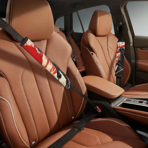 Seat Belt Cover Pads Japanese Flag Samurai Car Seat Belt Covers for Women Men Adults Kids Soft Comfortable Auto Seatbelt Cushion Shoulder Strap Pad Handle Wraps, 1 Pair - color: Japanese Flag Samurai