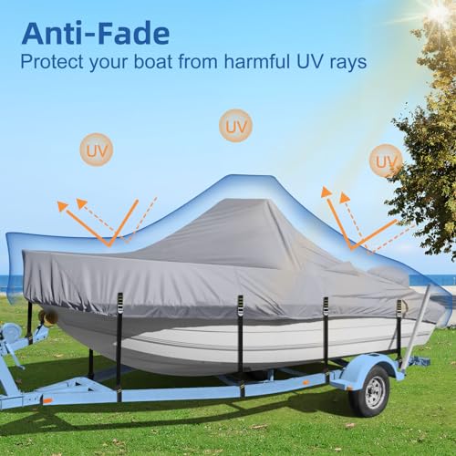 Center Console Boat Cover, 900D Heavy Duty Boat Center Console Cover, Waterproof Boat Covers 17-19 FT with Motor Cover and Metal Windproof Adjustable Buckle, Gray - color: Gray, size: 17'-19' Length , Beam Width up to 102" W