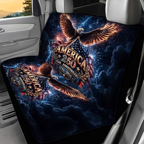 AFPANQZ American Eagle 250th Lightning Print Car Seat Covers 2 Pcs Back Seat Cushion Split Bench Covers, Universal Rear Seat Protector for SUV Trucks Sedan - color: American Eagle 250th Lightning