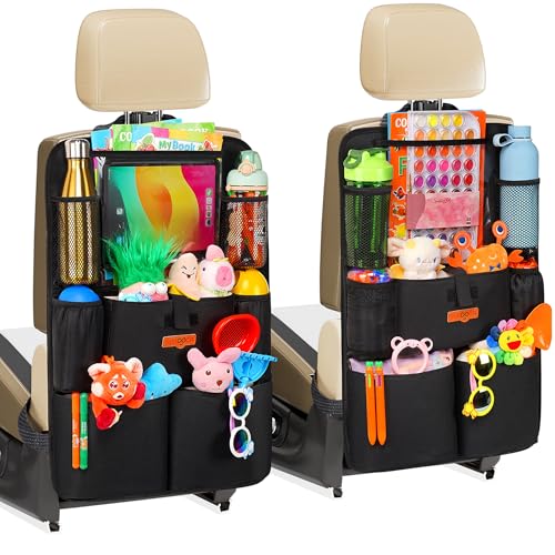 SURDOCA Car Organizers and Storage, Upgraded Car Seat Organizer with 11-inch Touch Screen Tablet Holder, Backseat Car Organizer with 8 Pockets, Car Seat Protector Road Trip Essentials for Kids - color: Black, size: 2pcs