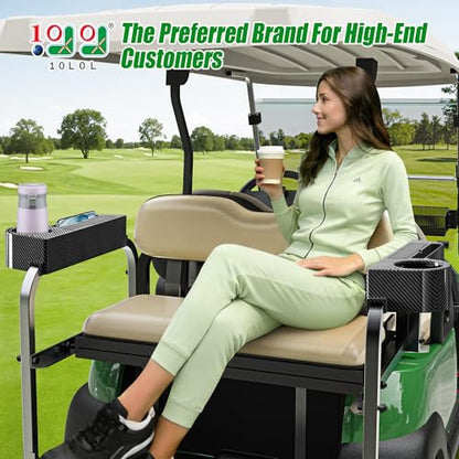 10L0L Golf Cart Rear Seat Kit Arm Rest Set with Cup Holder for Yamaha EZGO Club Car Golf Cart UV-Proof Coating Long Lasting, No Drilling Kits Include - color: Carbon Fiber