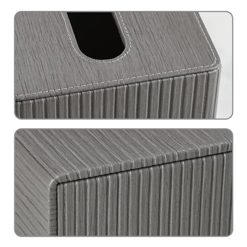 PU Leather Tissue Box Cover Square Tissue Box Holder with Magnetic Closure (Slate Grey Fluted) - color: Slate Grey Fluted