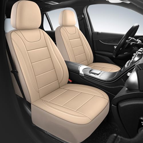 HChengkikz Car Seat Covers, Quilting Leather Seat Cover Two Front Seats, Waterproof Faux Leather Automotive Seat Covers for Cars, Universal Car Interior Fit for Suvs, Trucks, Airbag Compatible (2PCS) - color: N4 Beige, size: Front Seat
