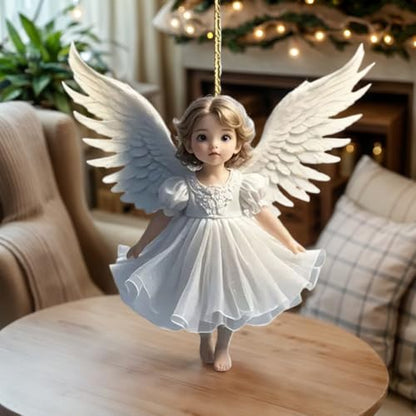 Charming Decorative Hanging Ornaments – Adorable Acrylic Flat Car Backpack Decoration Pendants with Cute White Angel Design, 2 Pieces for Home and Vehicle Accent