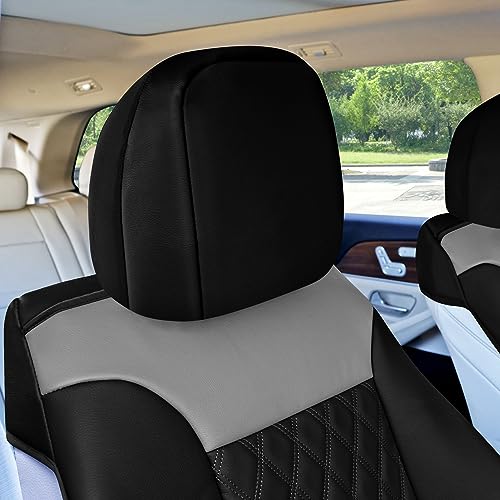 FH Group Deluxe Faux Leather Diamond Pattern Front Set Car Seat Cushions with Gift- Universal Fit for Cars, Trucks, & SUVs (Gray/Black) - color: Gray / Black