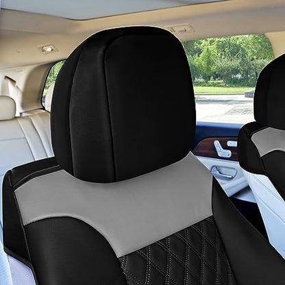 FH Group Deluxe Faux Leather Diamond Pattern Front Set Car Seat Cushions with Gift- Universal Fit for Cars, Trucks, & SUVs (Gray/Black) - color: Gray / Black