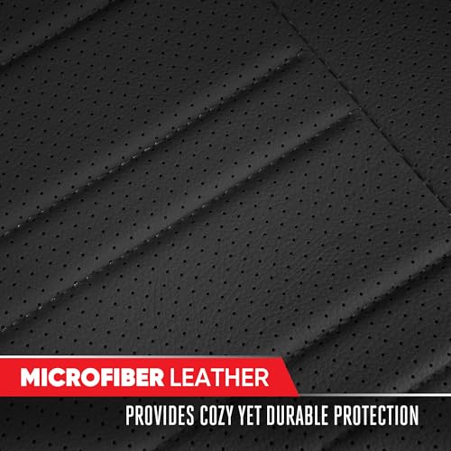 Motor Trend Faux Leather Padded Rear Bench Car Seat Cover With Storage Pockets - color: Black