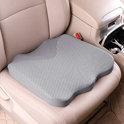 Car Seat Cushion, Comfortable Memory Foam Cushion for Driving, Auto Heightening Wedge Cushion for Sciatica Tailbone Pain Relief (Gray)