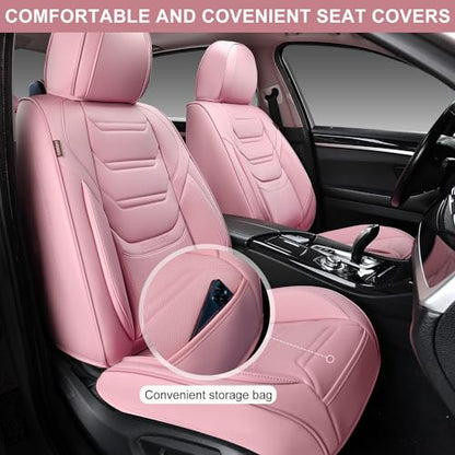 TIEHESYT Car Seat Covers , Breathable Leather Automotive Front and Rear Seat Covers, Car Seat Protectors, Compatible with Most Vehicles, SUV (Cute Pink, Front Pair) - color: Cute Pink, size: Front Pair Headrestless