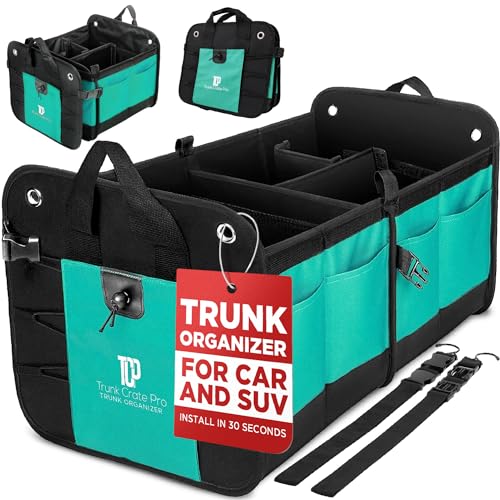 Teal Car Accessories Trunk Organizer Premium Multi Movable Compartments Collapsible car organizer, trunk organizer for Car, Suv, Automotive, gifts (Large Capacity) - color: Cyan Green, size: Large