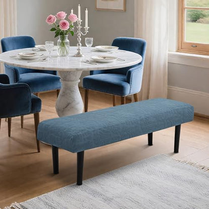 Stretch Bench Seat Cover, Reusable Slipcover for Dining Room & Bedroom, Removable Washable Rectangular Bench Covers, Elastic Fit for Home Furniture(Leaf Blue) - color: Leaf Blue