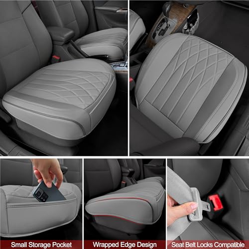 BEITK 2 Pack Leather Front Car Seat Cover Bottom Car Seat, Universal Anti-Slip Driver Car Seat Protectors with Storage Pocket, Waterproof Bottom Auto Seat Cushion Pad Mat for Most Vehicles(Gray) - color: cushion pair gray
