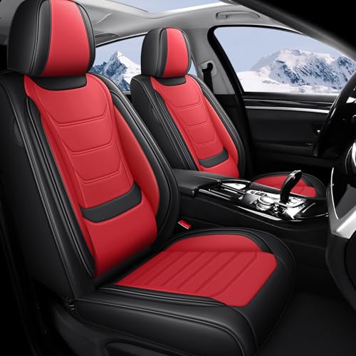 JWLK Seat Covers for Infiniti QX60 2014-2026, Anti-Slip Breathable Seat Covers for Cars, Luxury Nappa Leather Automotive Seat Covers Sets Compatible with Airbag (Standard 2 Seats, Black Red)