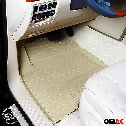 OMAC Floor Mats for Toyota Highlander 2001-2007 Car Mats All Weather 3D Custom Fit Rubber Mat Waterproof Odorless TPE Floor Liners Laser Measured Non-Slip (Beige)
